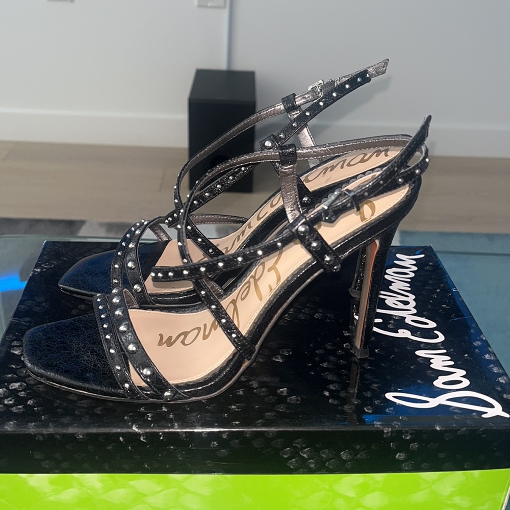 Genuine leather Sam Edelman studded high heeled sandal size 9 worn twice 🖤 - Picture 4 of 7